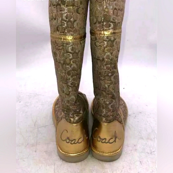 Coach Womens Nikole A7265 Gold Signature Print Round Toe Snow Boots Size 7 B - Picture 2 of 9